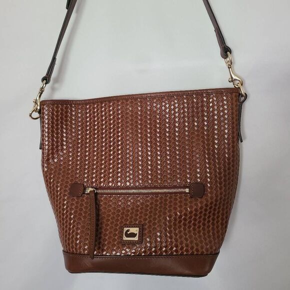 Dooney & Bourke Small Camden Cognac Woven Leather  Hobo - Picture 2 of 10